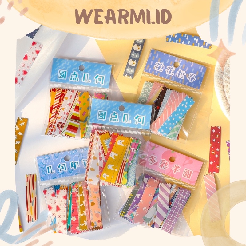 

48 pcs Sticker Pack Bentuk Washi Tape Pattern Colorfull Aesthetic Scrapbook Jurnal Bujo DIY Wearmi