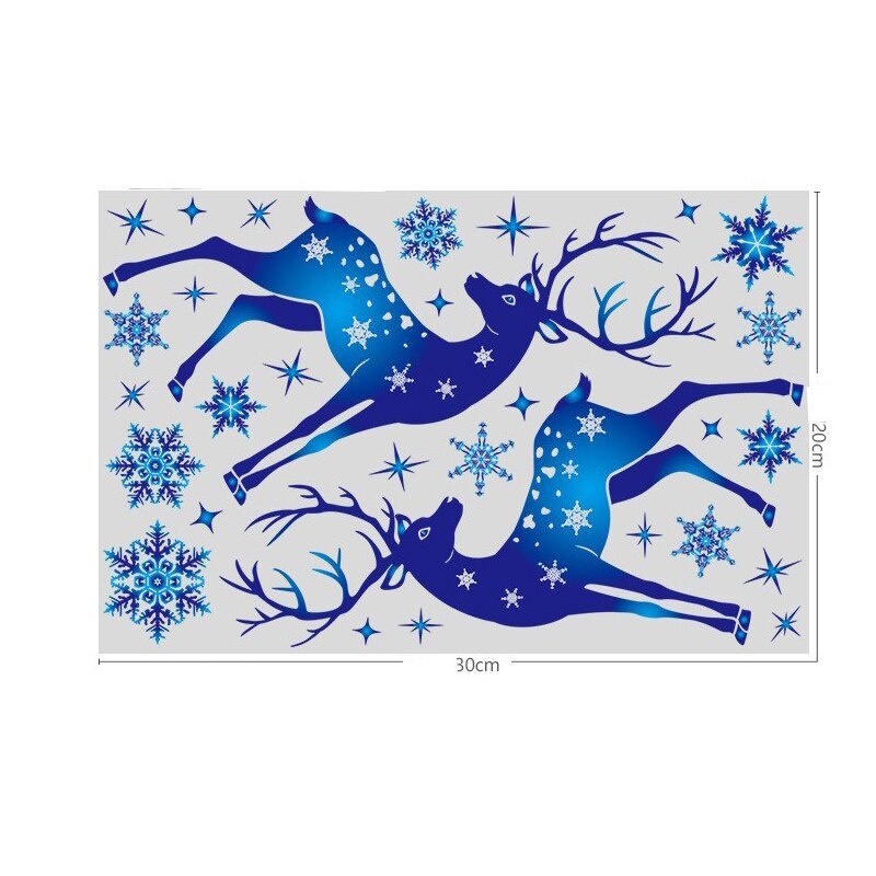 Ornamen Stiker Kaca Jendela Elektrostatis Desain Snowflake Rusa Biru Untuk Dekorasi Pesta Natal