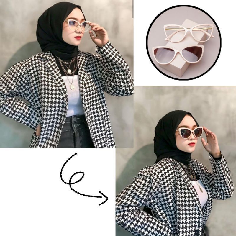 FRAME KACAMATA WANITA CAT EYE KLIP ON LENSA ANTI RADIASI &amp; ANTI UV | KACAMATA FASHION MINUS &amp; PLUS