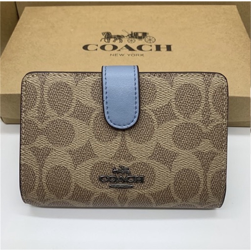 DOMPET WANITA WOMEN WALLET MEDIUM CORNER ZIP CH DOMPET BEIGE COLORBLOCK SIGNATURE CANVAS 33034