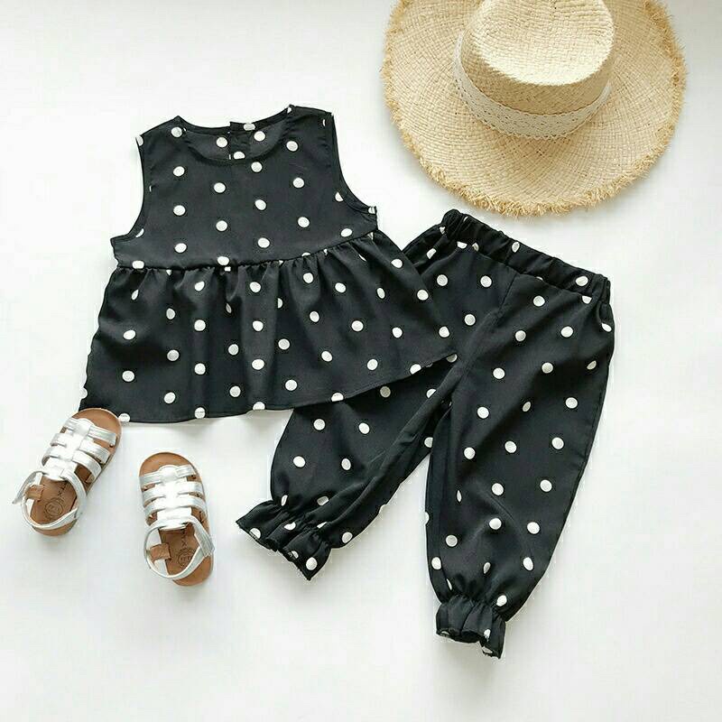 setelan anak fashion wanita / set polkadot anak