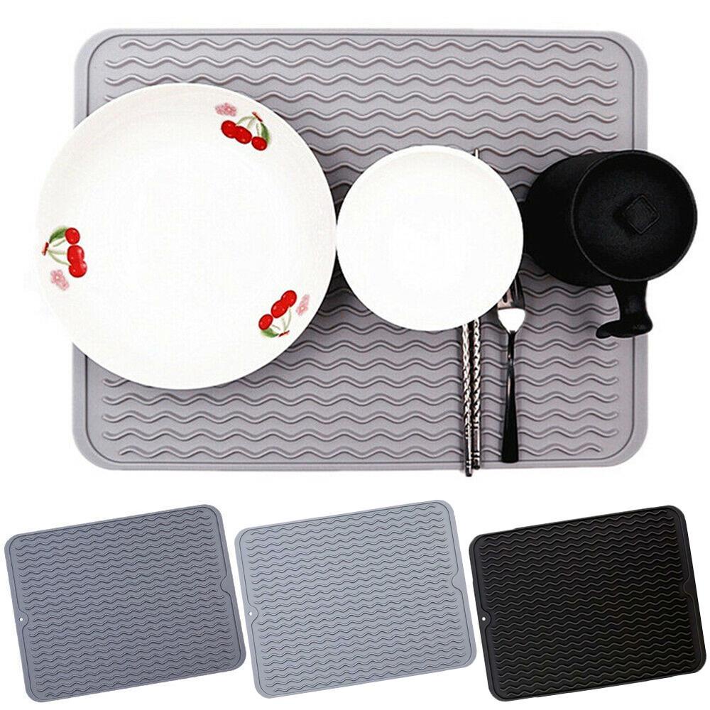 Populer Alas Pengeringan Silikon Dapur Draining Pad Non-slip Dish Holder Table Mat