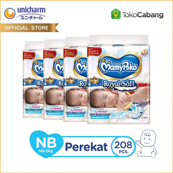 MamyPoko Popok Perekat Royal Soft - NB 52 - Karton isi 4