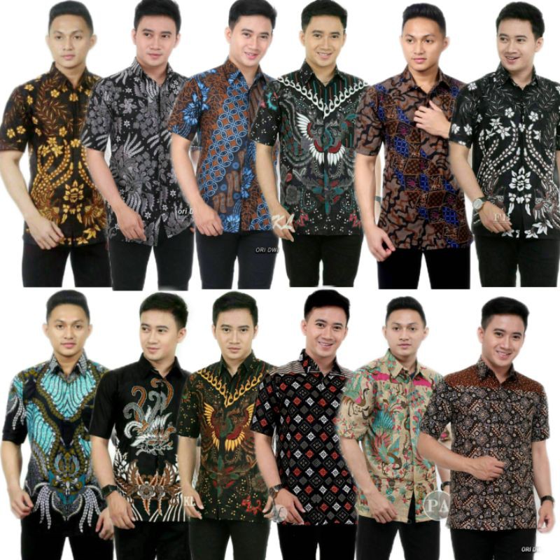 Kemeja Batik Pria Katun Halus BSWART Batik HRB026 Kenongo Hem Pendek Padi Pekalongan M