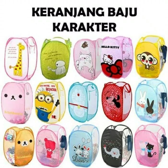 Keranjang baju kotor lipat motif karakter / laundry bag uk 32cm x 52cm