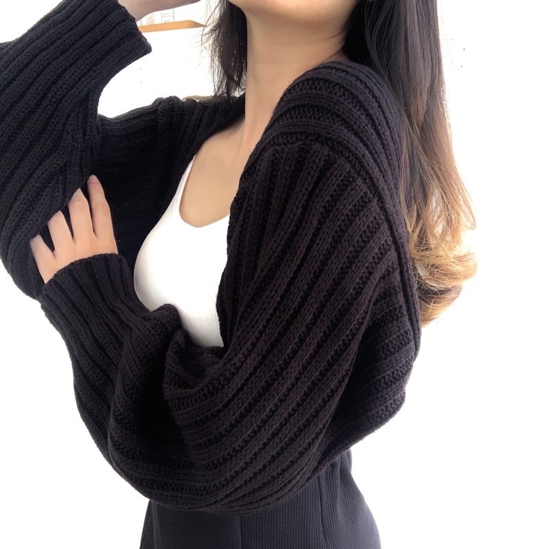FLASH SALE✅!!! Liam Oversize Crop Cardigan / Balero / Outer Knit Premium / Crop Cardi-HITAM
