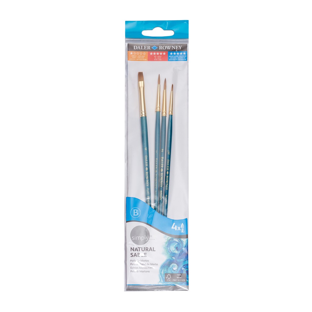 

Daler Rowney Simply Watercolour Sable Brush Set 4pcs