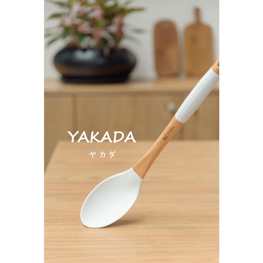 Orinoco Alat Masak Double Silicone Y-203 Gagang Kayu Tahan Panas Bpa Free Food Grade - Kitchen Utensils Anti Leleh Dua Lapis Silikon-F. SOLID SPOON