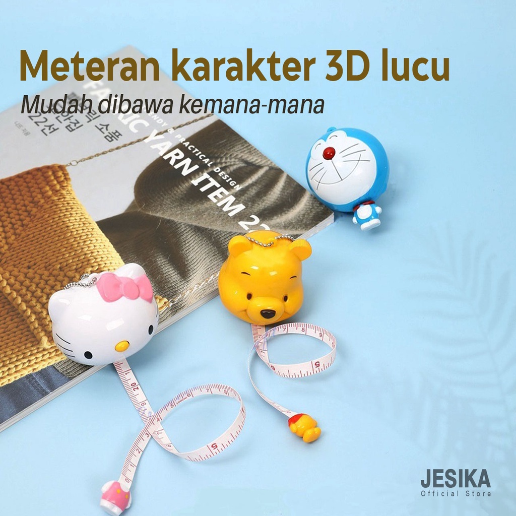 Meteran kain gulung mini karakter 3D lucu gantungan kunci hello kitty doraemon winnie the pooh