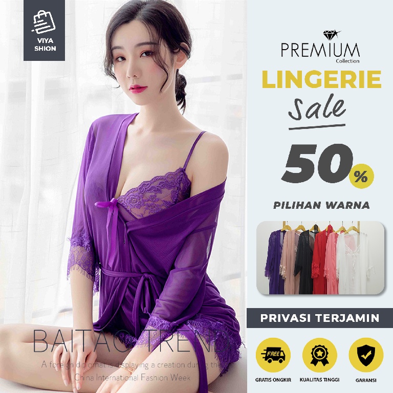 Baju Lingerie Set Dress Gaun Piyama Baju Tidur Sexy Wanita Seksi Cosplay Hot Dewasa Ungu Purple Premium-0