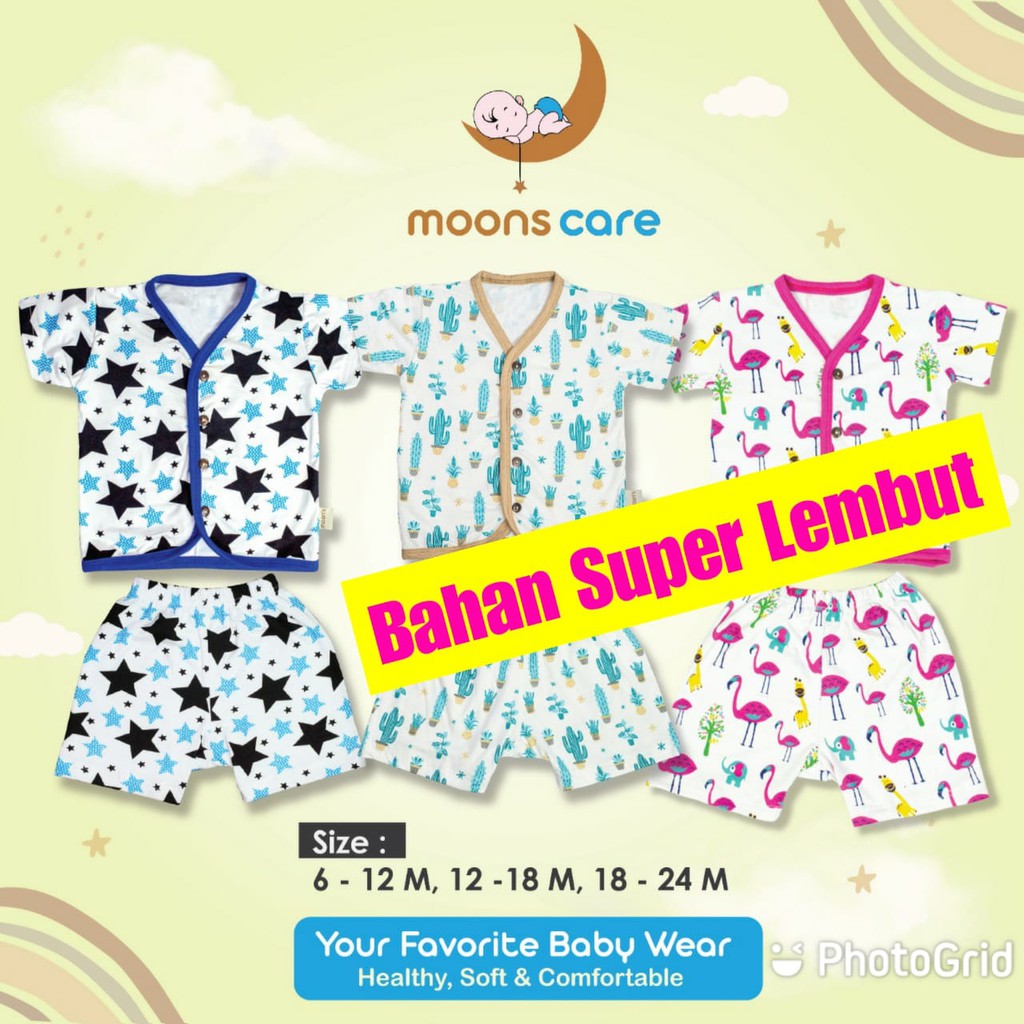 SML Stelan Pendek Kancing MOONS Motif Stelan Bayi Baju baru Lahir Stelan Baby Baju Lucu stelan pende