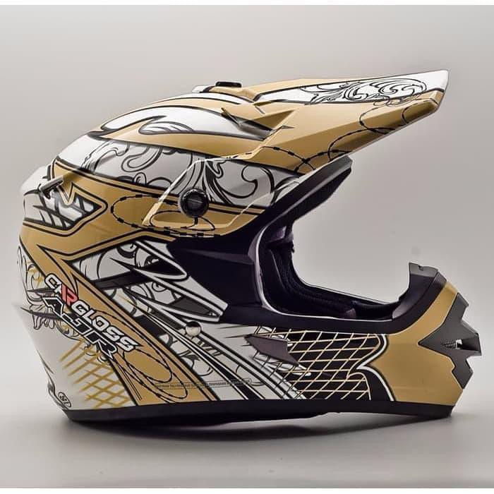 HELM CROSS CARGLOSS MXC AJR ICE BROWN- WHITE - L TERBARU
