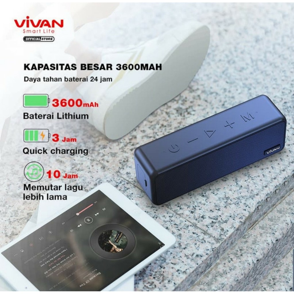 KHANZAACC VIVAN VS20 Speaker Bluetooth 5.0 Waterproof IPX7 20W MicroSD AUX TWS