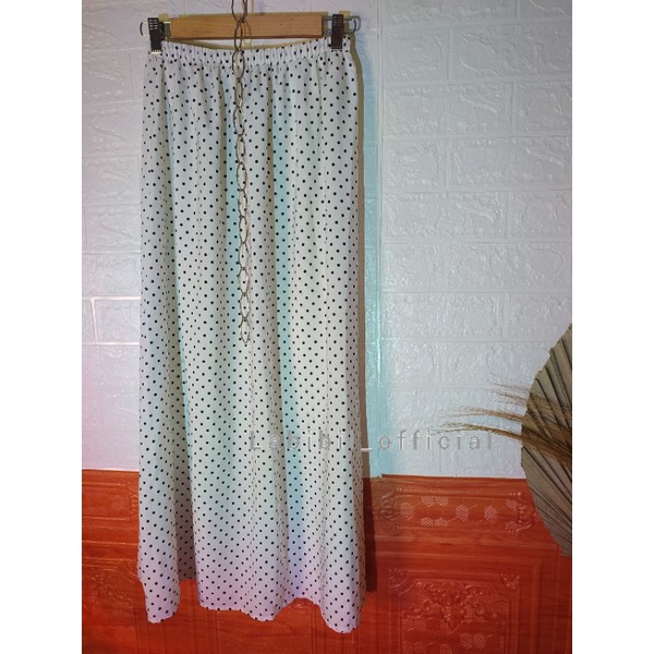 ROK POLKADOT  SKIRT ROK PANJANG WANITA MODEL LONGGAR PINGGANG KARET  KOREA TERBARU TERMURAH PREMIUM-Putih polka sedang