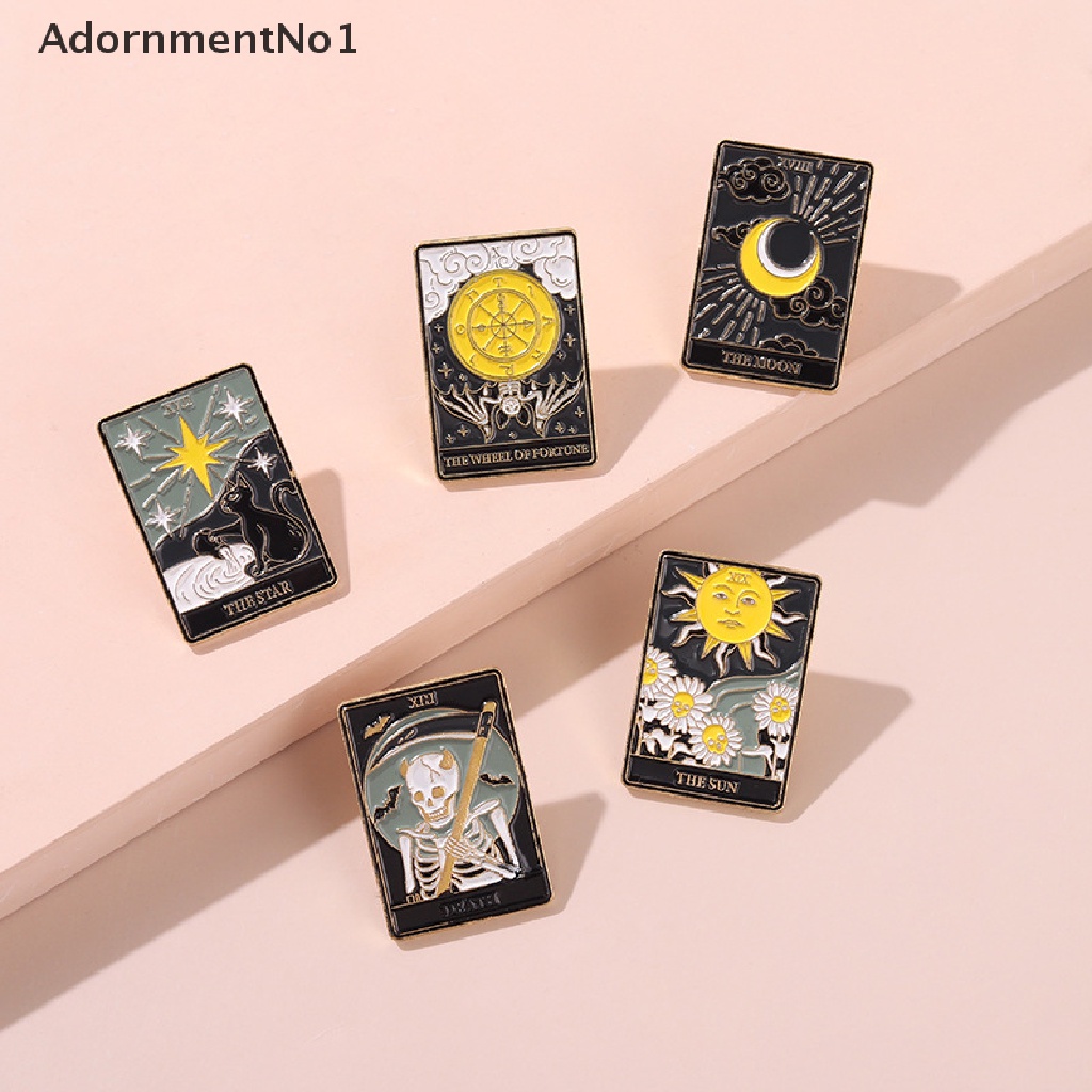 (AdornmentNo1) Bros Pin Enamel Bentuk Kartu Tarot / Tengkorak / Kelelawar Untuk Aksesoris Tas Ransel