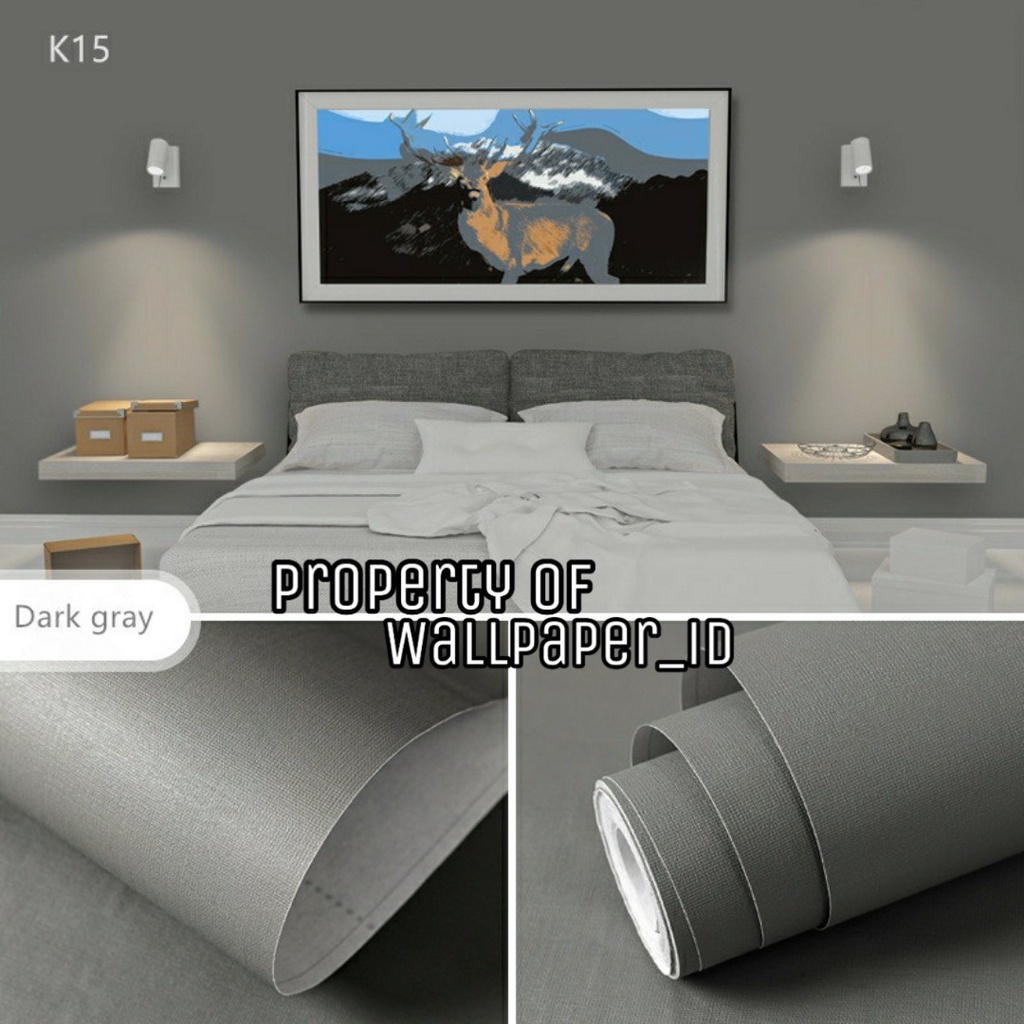 (Free Ongkir) Wallpaper Sticker Dinding polos abu tua elegan mewah wallpaper kamar tidur ruang tamu
