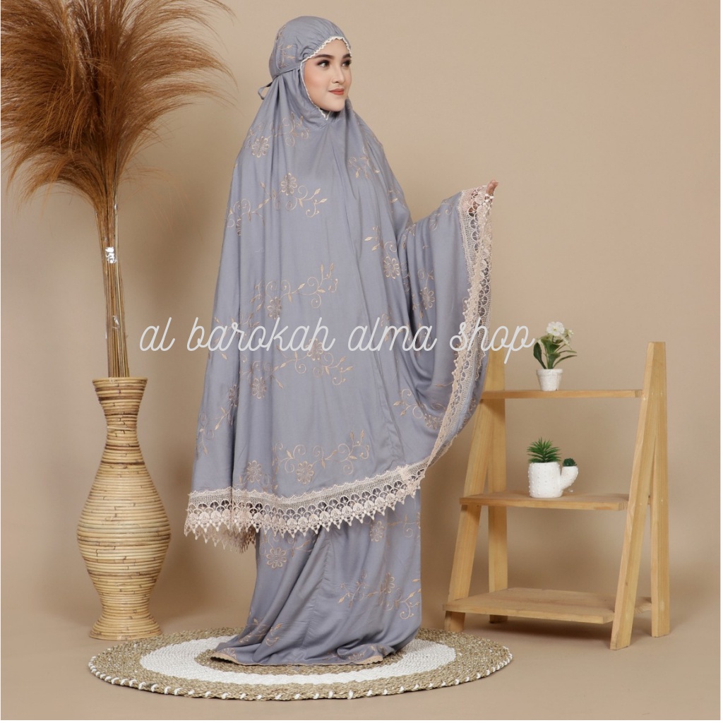 Mukena Dewasa Rayon Premium Jumbo Full Bordir Teratai Gracella Mewah