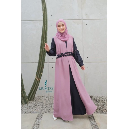 Gamis itycrepe dress ootd original mumtaz / Dress kenzi layer aksen mutiara / dress havana mumtaz
