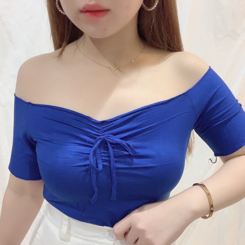 Bow Sabrina Crop Top | Kaos Atasan Wanita Korean Fashion Off Shoulder | Maimon Grosir