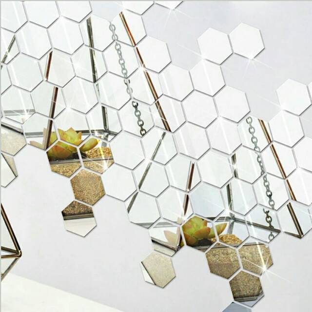 hiasan dinding cermin hexagonal ukuran kecil impor mirror wallstiker