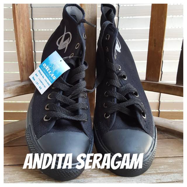 Sepatu Dallas Campus HC (tinggi) Allblack Sepatu Sekolah /Pramuka