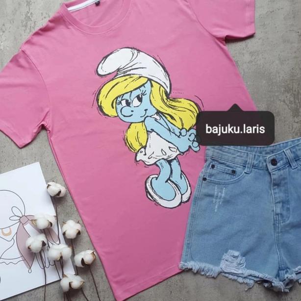 ◄ Tshirt SMURF Jumbo Oversize | Atasan Wanita - Smurf pink, XL ❁
