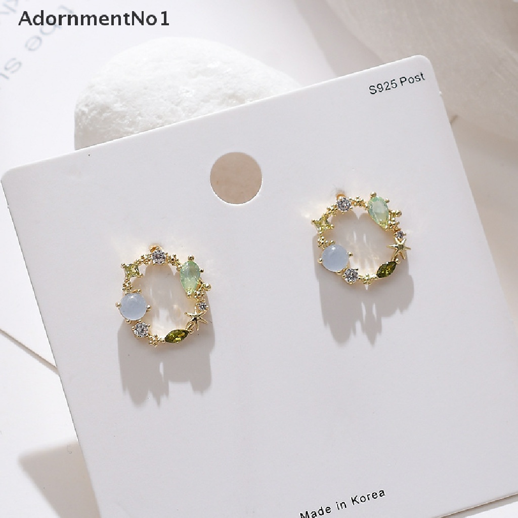 (AdornmentNo1) Anting Tusuk Silver S925 Bentuk Lingkaran Aksen Berlian Imitasi Untuk Perhiasan Wanita