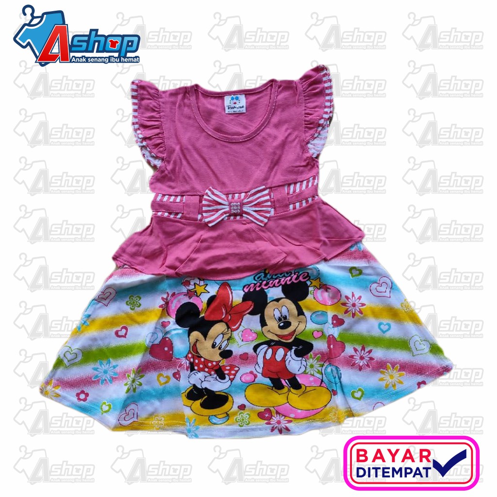 Dress Anak Perempuan Motif Minnie Mouse All size 2-3 Tahun