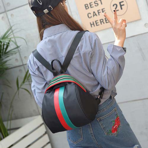 tas ransel punggung gemblok cewek backpack wanita hitam garis (1E4) bta364