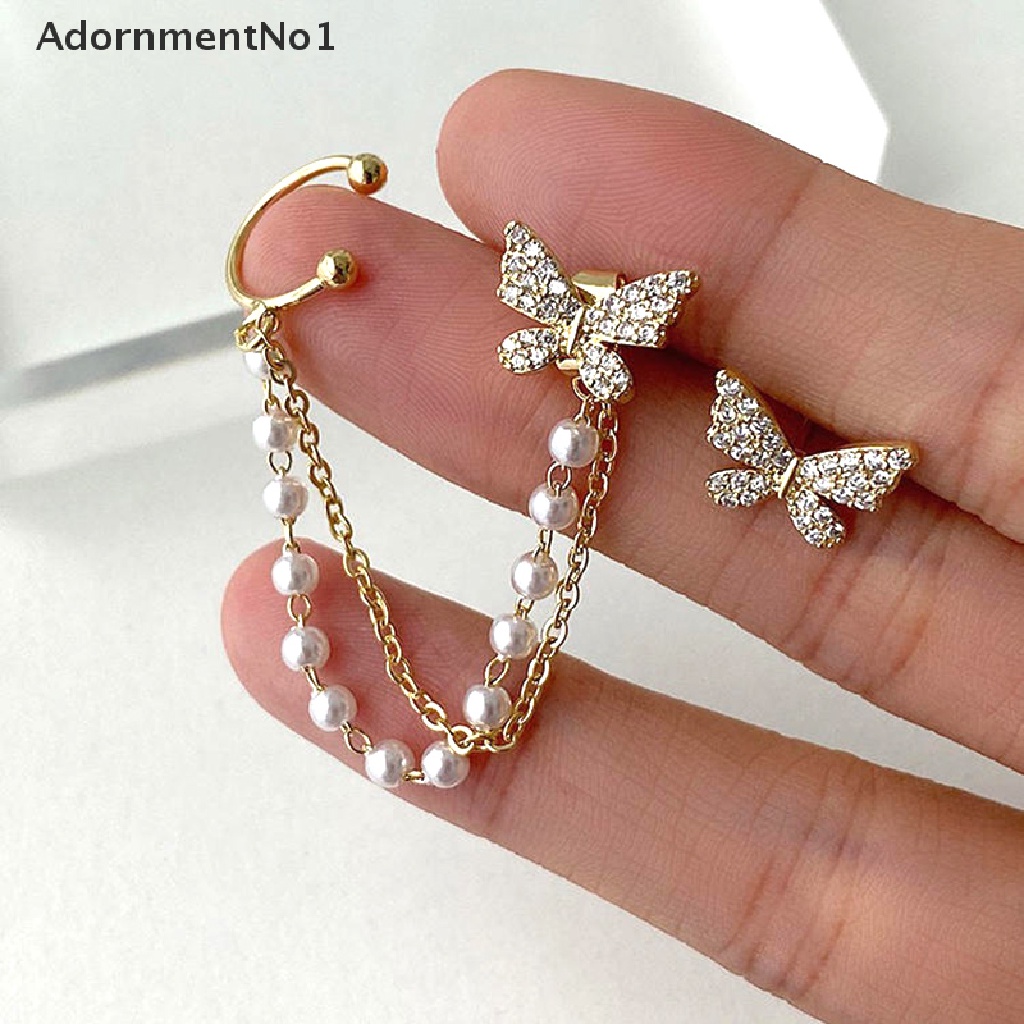 (AdornmentNo1) Anting Tusuk Gantung Desain Kupu-Kupu Hias Berlian Imitasi Gaya Korea / Elegan Untuk Wanita