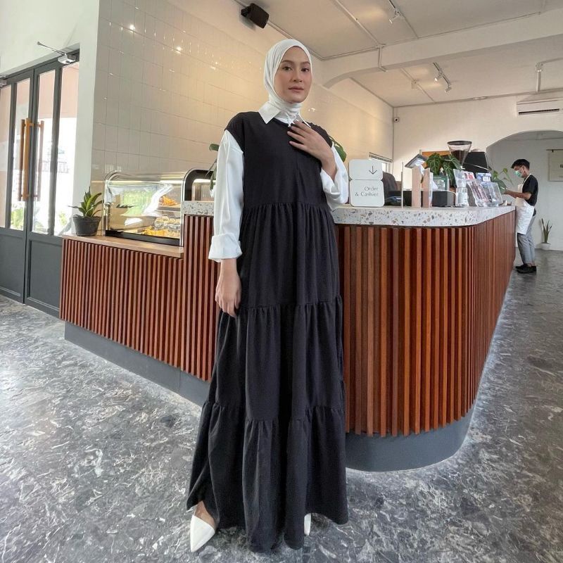 Basic Inner Rempel Dress Flare Bahan rayon premium Tanpa Lengan - Iner Gamis Wanita