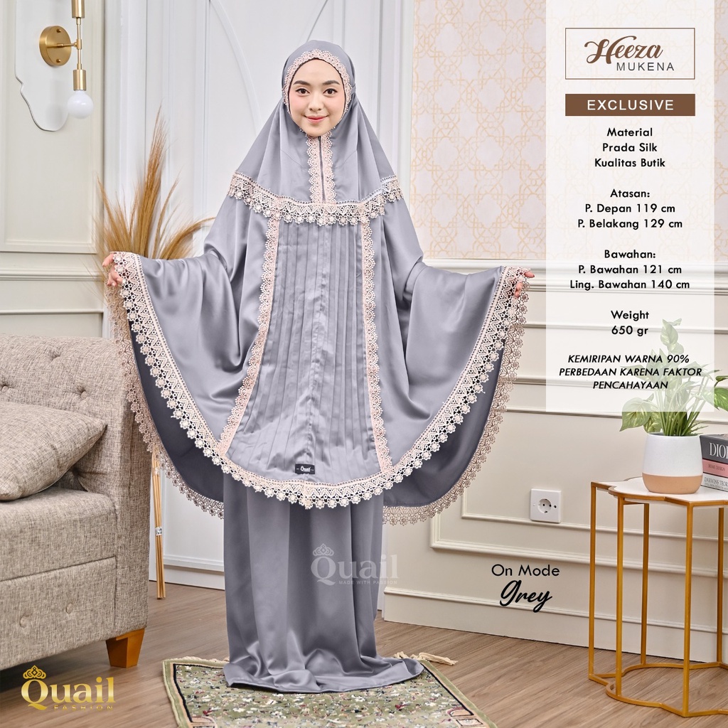 MUKENA HEEZA aksen plisket dan renda bahan prada silk by Quail Hijab Ori Murah
