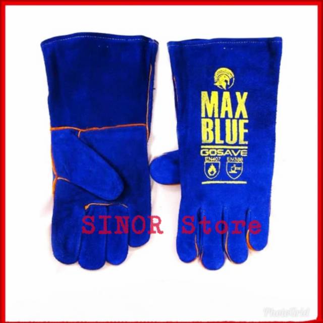 Sarung Tangan Las Kulit Biru Max Blue 14 Inch ORIGINAL Leather Welding Glove