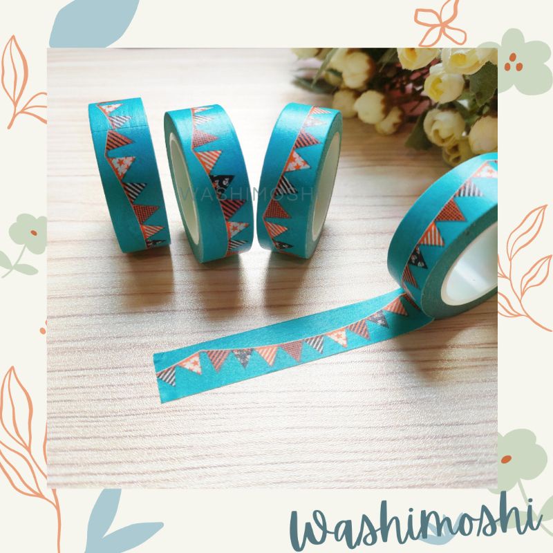 

Washimoshi Masking Washi Tape Green Tosca Flag / Washitape bendera (10 meter)