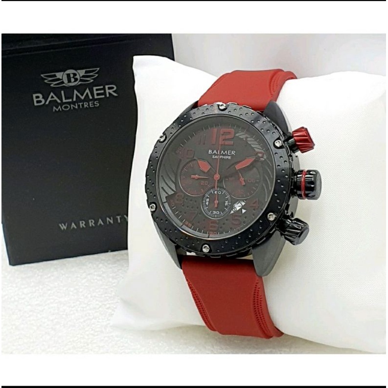 jam tangan pria BALMER 8810 Tali rubber merah Elegan Chrono aktif Original 100%