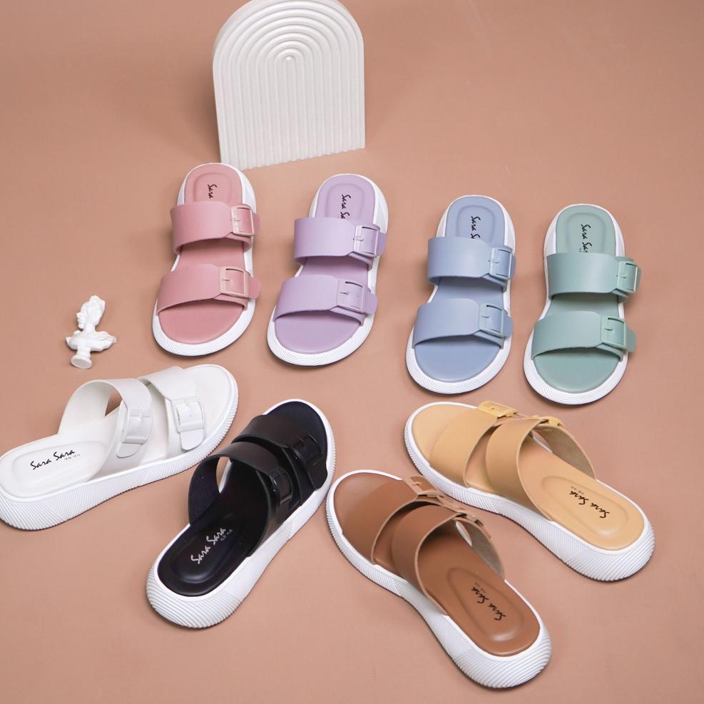 Terlaris Sara Sara JEAN Sandal Wanita Double Strap Sendal Gesper Cewek Kekinian ㅃ