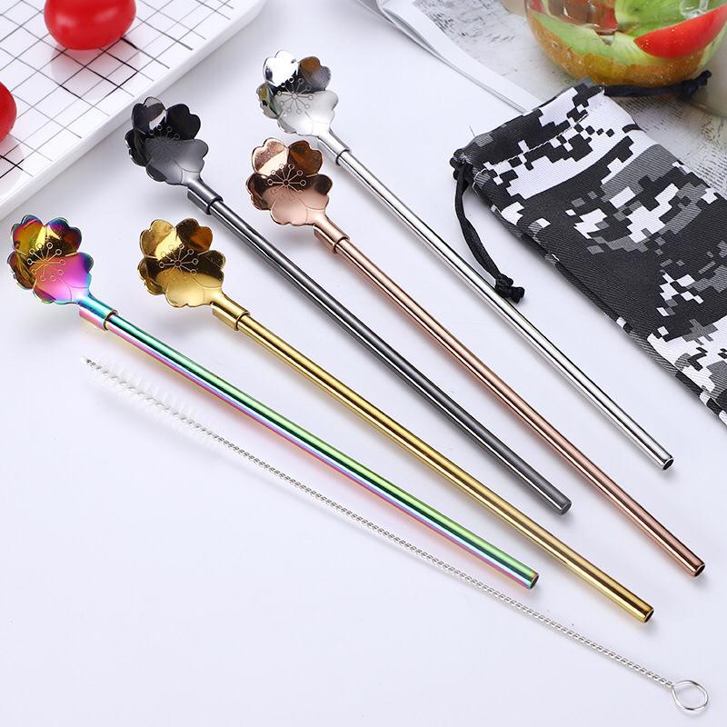 2in1 Pipet Stainless sekaligus Spoon Motif Cherry Blossom.