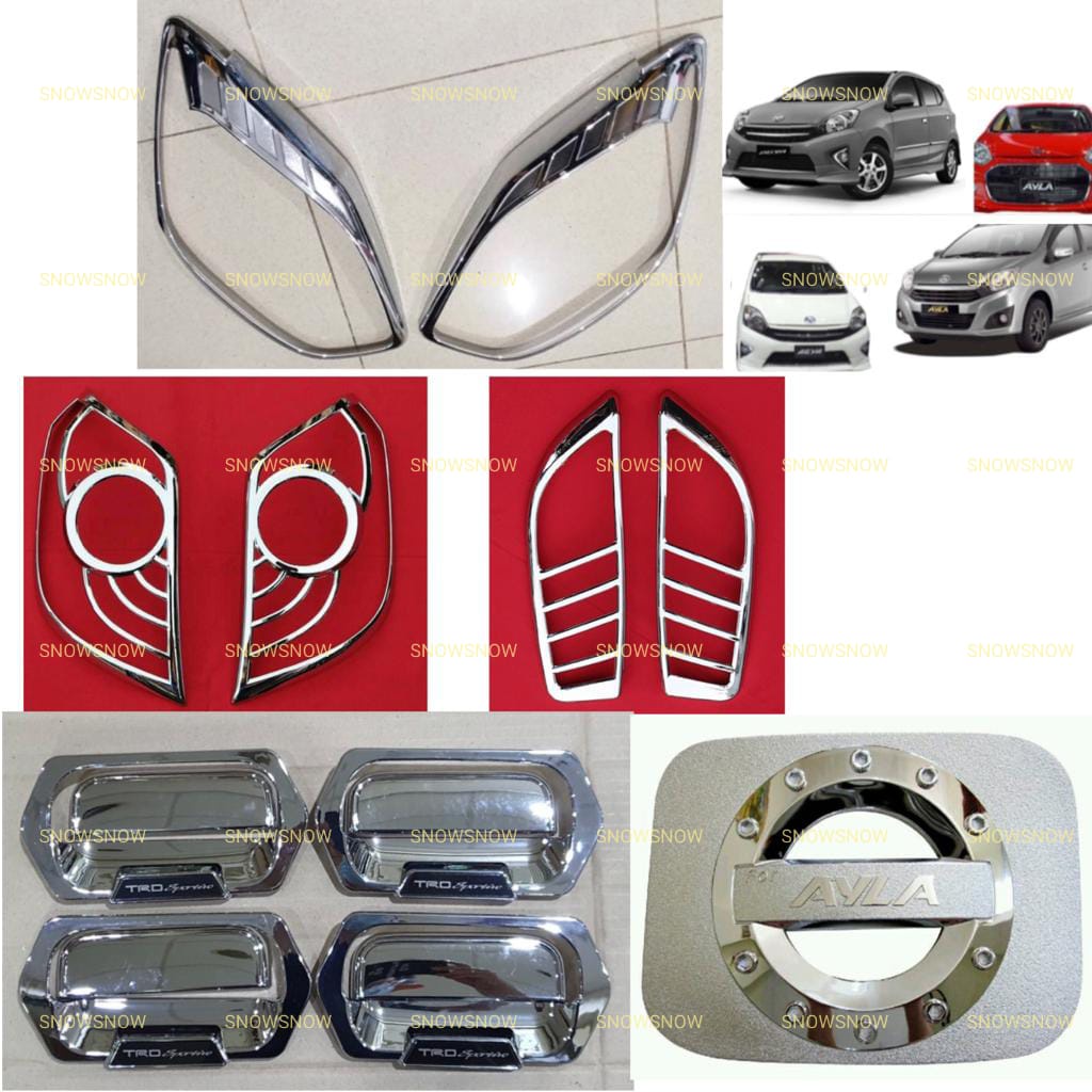 Paket Garnish Depan Belakang Outer Handle Tank Cover Exclusive Agya Ayla 2013 2016 TRD Hitam Chrome