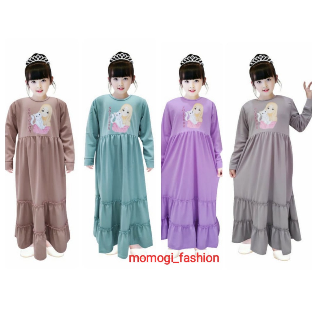 MOMOGI- GAMIS ANAK PEREMPUAN RUFFLE/ GAMIS ANAK SABLON DTF PRINTING SOLEHAH/MAXI DRESS ANAK SOLEHAH/ USIA 5-10th