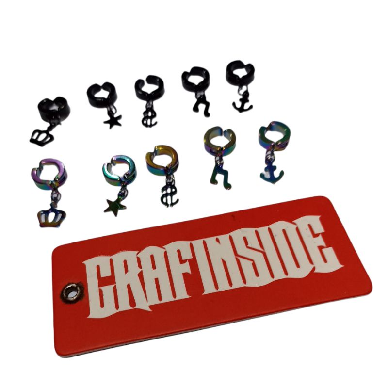 anting capit gantung bahan titanium hitam rainbow