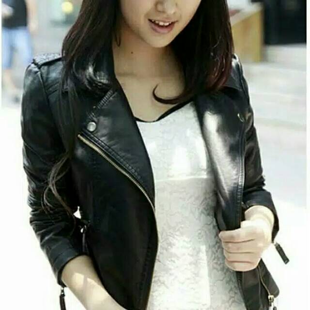 PREMIUM Jaket Kulit Asli Wanita Elegand Black Tipe Cewek Perempuan Sintetis