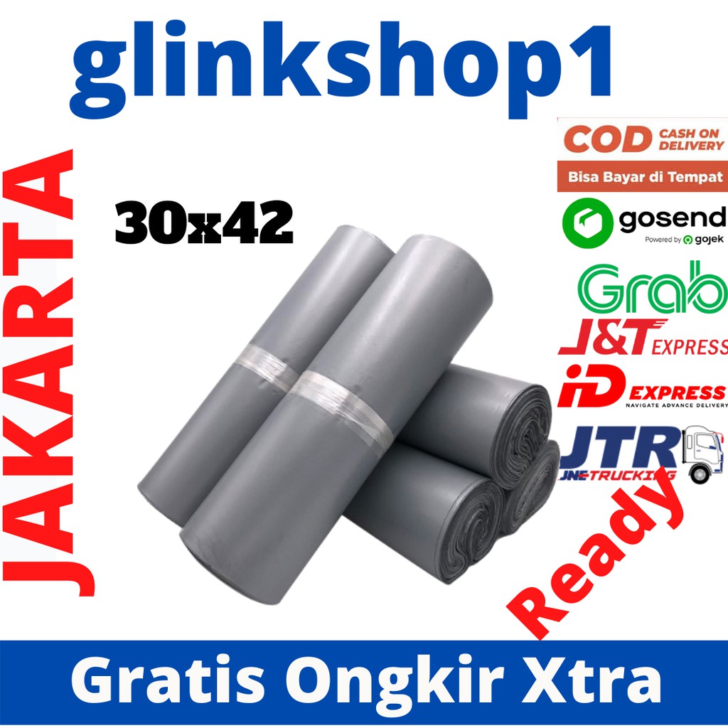 

glinkshop1 Polymailer 30x42 Amplop Plastik Packing Online shop isi 100 PE Hitam Abu Grosir Murah