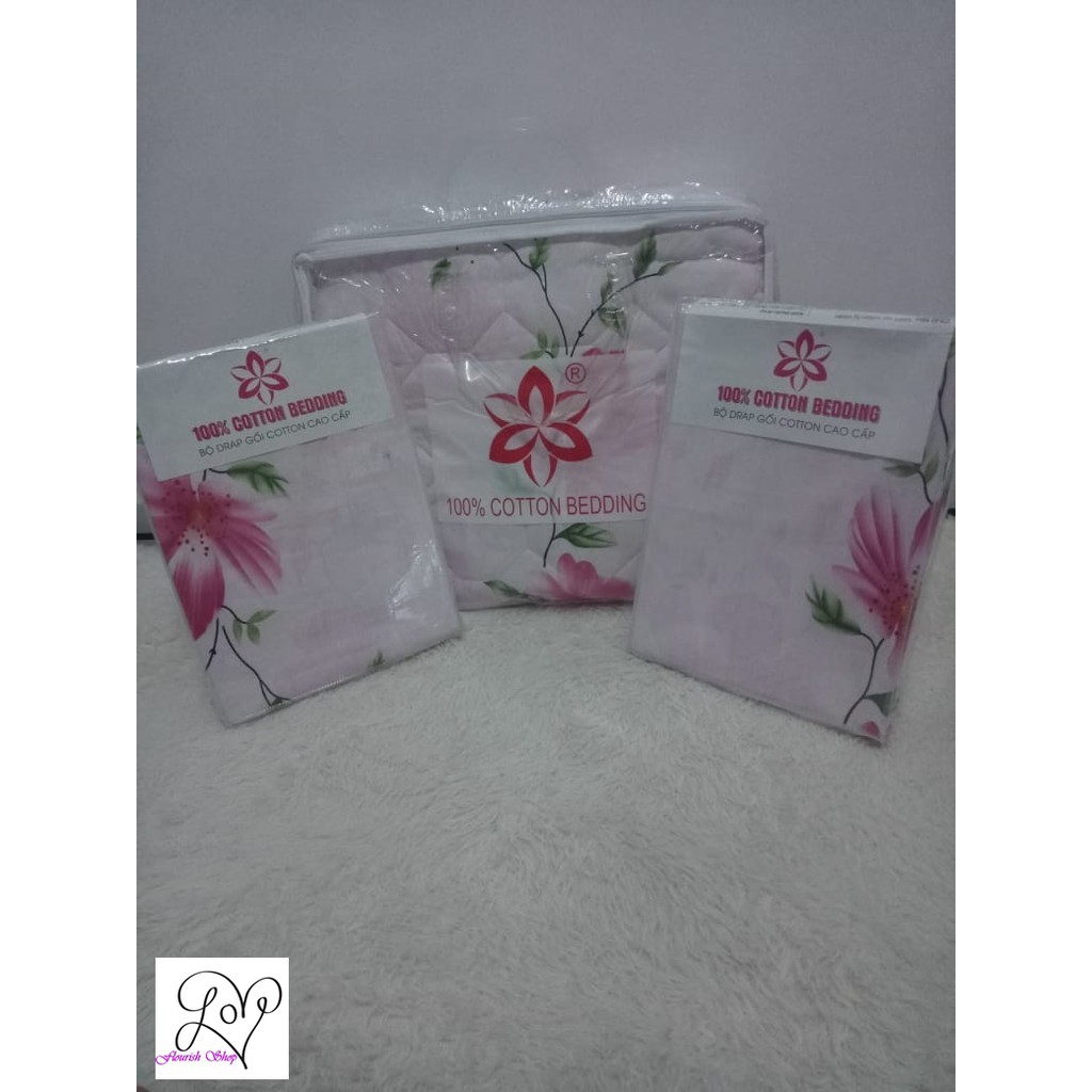 IMPORT SPREI BED COVER SINGLE 100% KATUN MOTIF BUNGA PINK UKURAN 100 X 200 X 18 CM