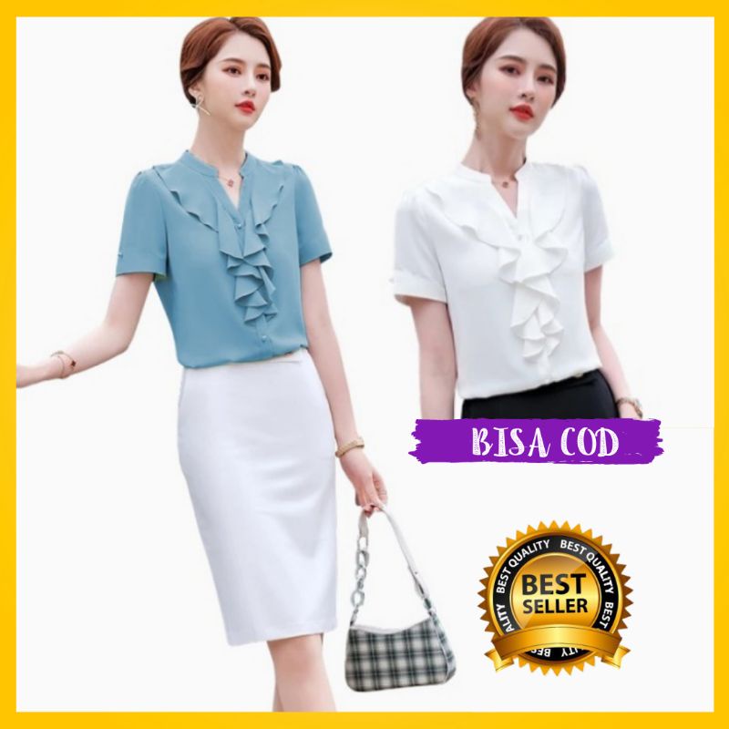 Kemeja Wanita Lengan Pendek kameja Cewek Korean Style Terbaru Kekinian Variasi Rample Senka