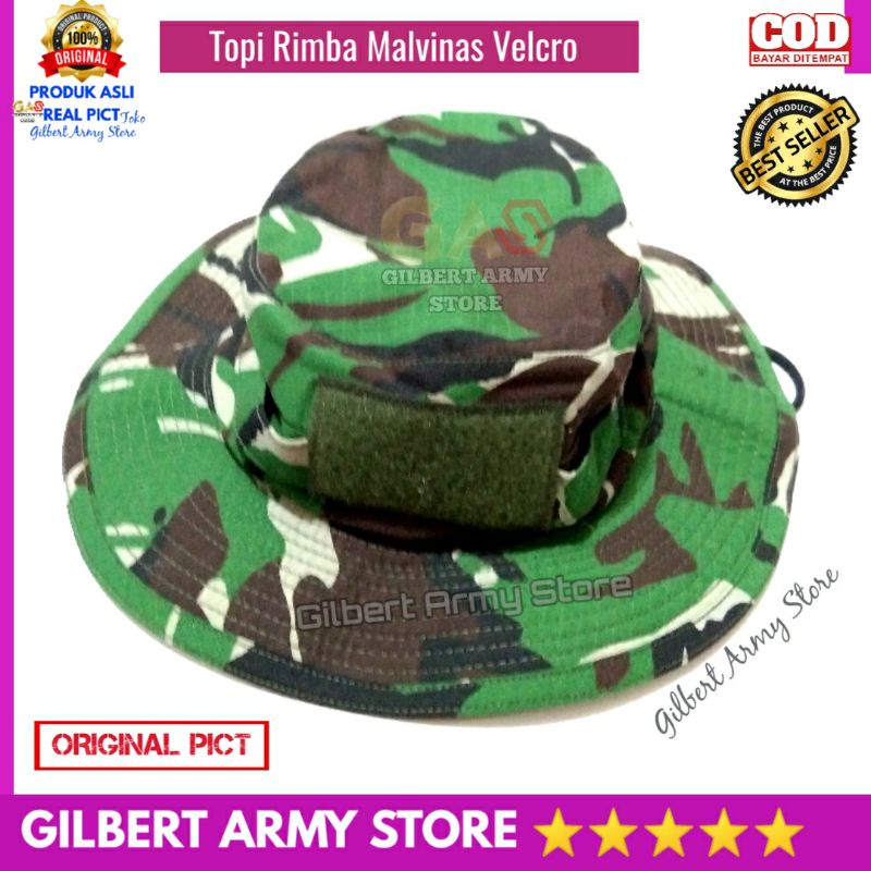 GILBERT ARMY STORE Topi rimba loreng Malvinas Tni  variasi Hitam Perekat Velcro Terbaru  bucket Hat