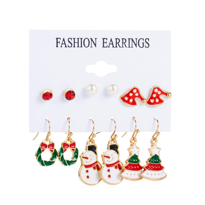 Fancyqube 6 Pasang Anting Desain Pohon Natal Rusa Snowman Santa Claus Untuk Wanita