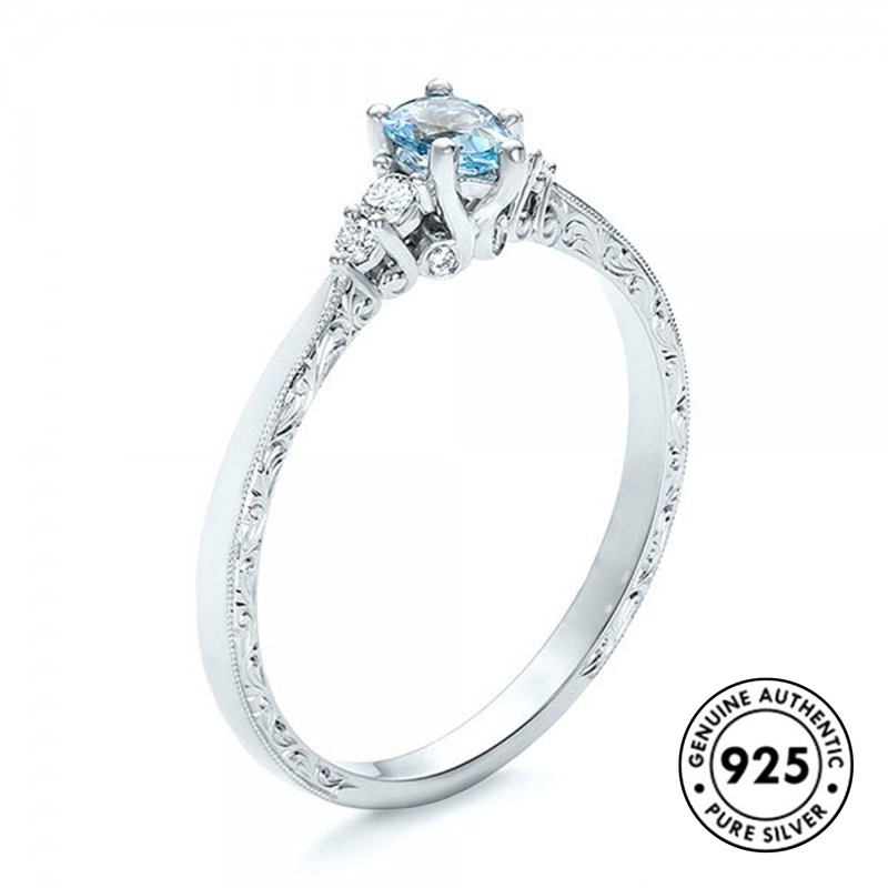 Cincin Sterling Silver 925 Dengan Batu Permata Biru Laut Elegan Untuk Wanita