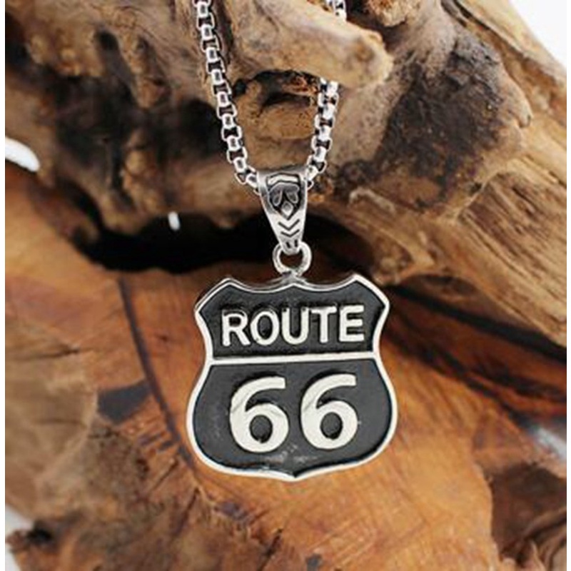 Kalung Liontin Desain Motor Route 66 Gaya Hip Hop Rock Untuk Pria