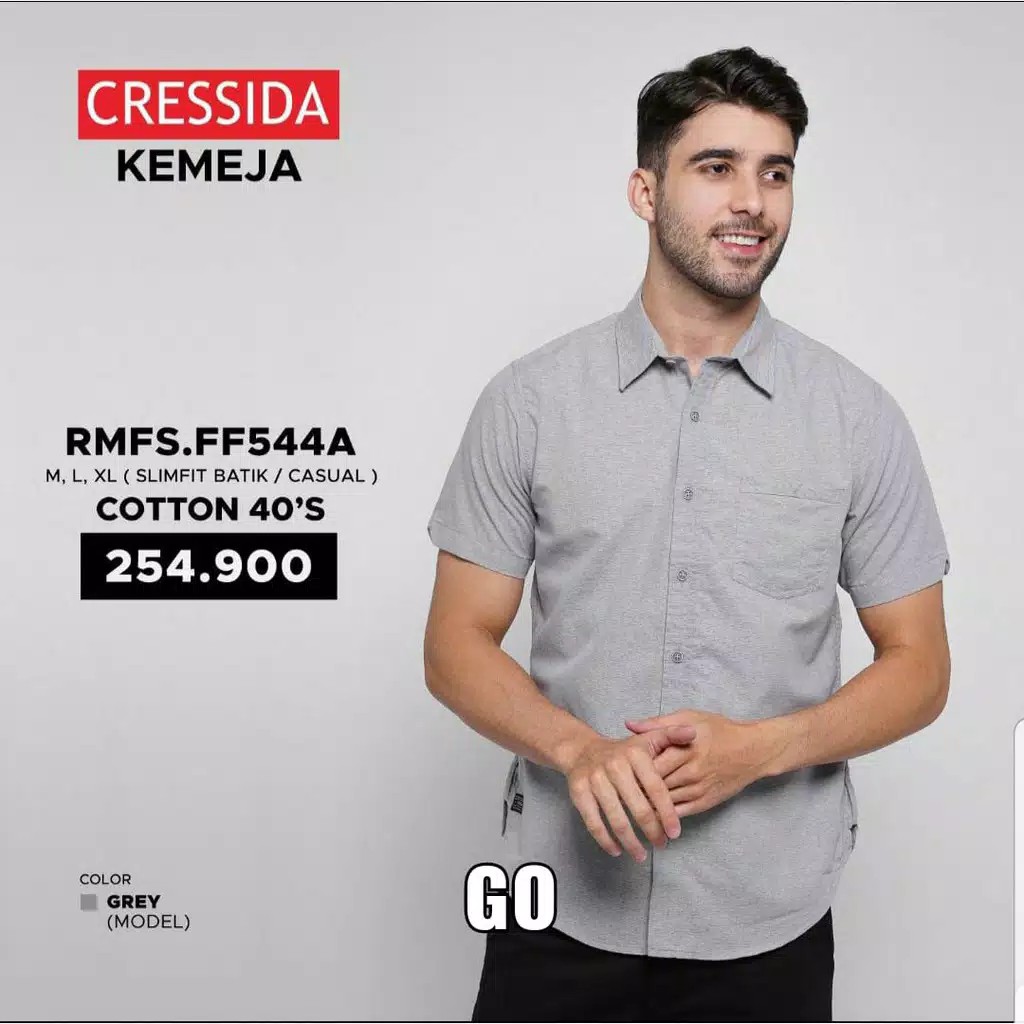 gos  CRESSIDA KEMEJA PRIA SLIMFIT Kemeja Casual Kemeja Lengan Pendek