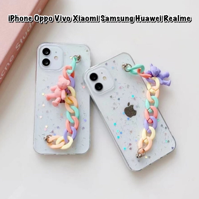 Glittery Case with Grip Pastel Bear ALL PHONE TYPES Iphone Oppo Vivo Xiaomi Samsung Realme 3 4 5 6 7 8 9 10 Redmi Note S21 S20 S22 S10 plus Pro Y33s Y55s A03 A03s A95 V23